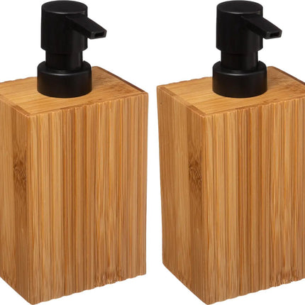 5Five Distributeur de savon/lotion Bamboo - 2x - marron clair/noir - 8 x 17 cm - 280 ml - bois