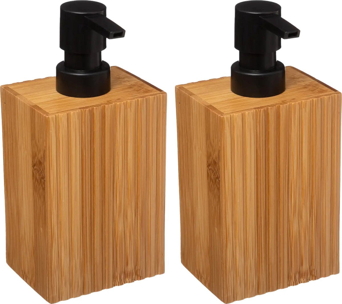 5Five Seifenspender Bamboo Lotion - 2x - hellbraun / schwarz - 8 x 17 cm - 280 ml - Holz