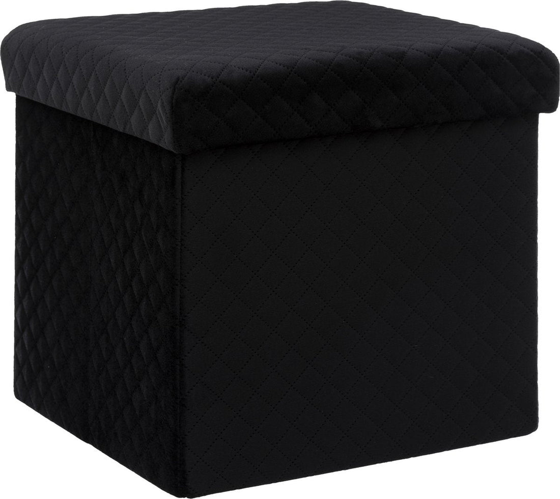 Atmosphera Pouffe/ottoman/footstool - storage box - black velvet - polyester/MDF - 31 x 31 x 31 cm - foldable