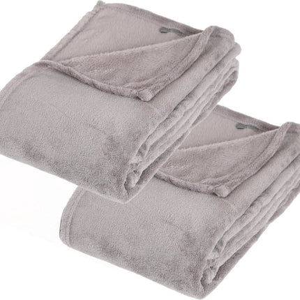 Atmosphera Couverture ou plaid en molleton poilu - 2x - gris clair - 130 x 180 cm - polyester - Plaid de canapé - Plaid en molleton