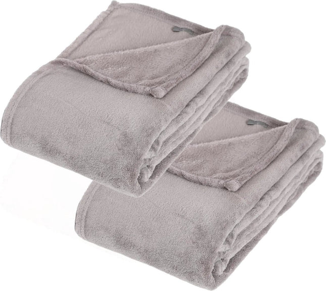 Atmosphera Couverture ou plaid en molleton poilu - 2x - gris clair - 130 x 180 cm - polyester - Plaid de canapé - Plaid en molleton