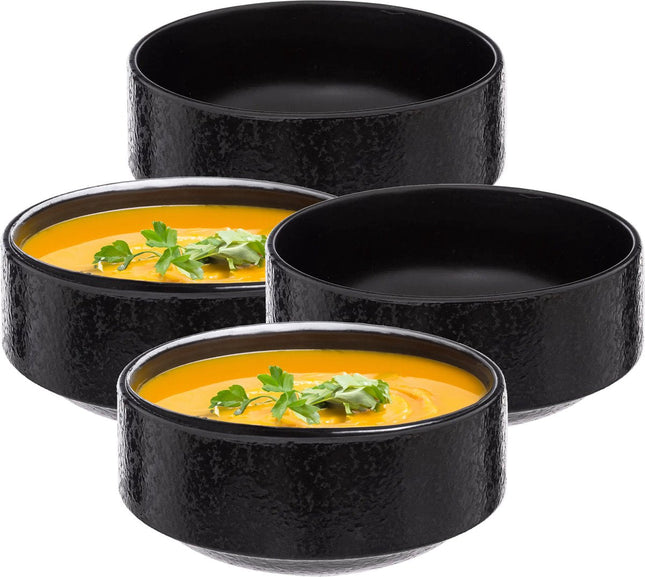 Secret de Gourmet Bols à soupe/soucoupes - 6x - Loft - céramique - D15 x H7 cm - anthracite - Empilable