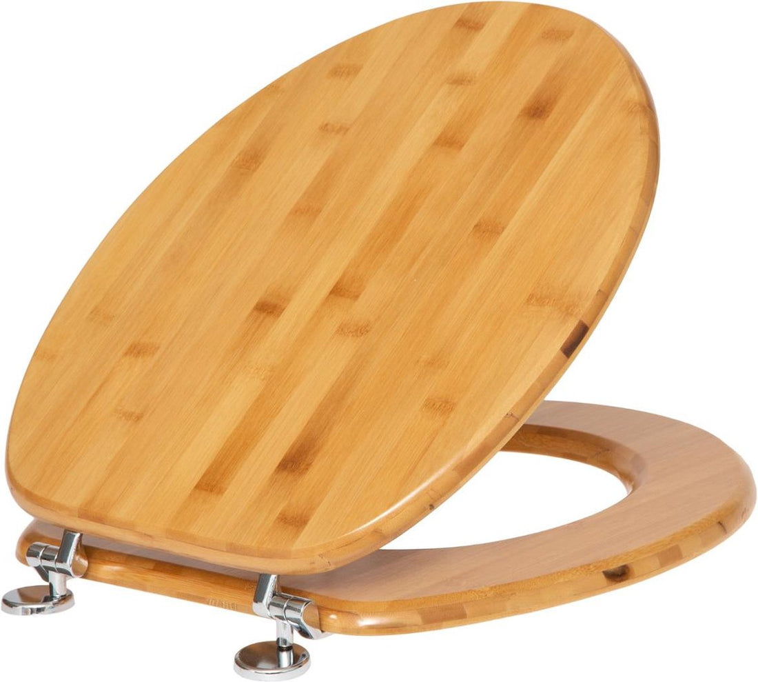 Bambus-WC-Sitz mit Zinkscharnieren - Toilettensitz aus Holz mit Deckel - MDF - Bambus-Optik - Braun