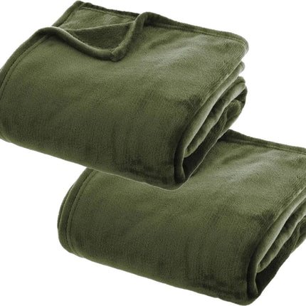 Atmosphera Plaid - 2x - vert olive - polyester - 130 x 180 cm - Couverture de canapé - Plaid polaire