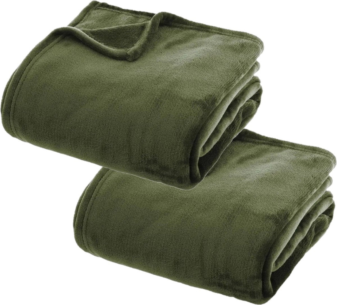 Atmosphera Plaid deken - 2x - olijfgroen - polyester - 130 x 180 cm - Bankdeken - Fleece plaid