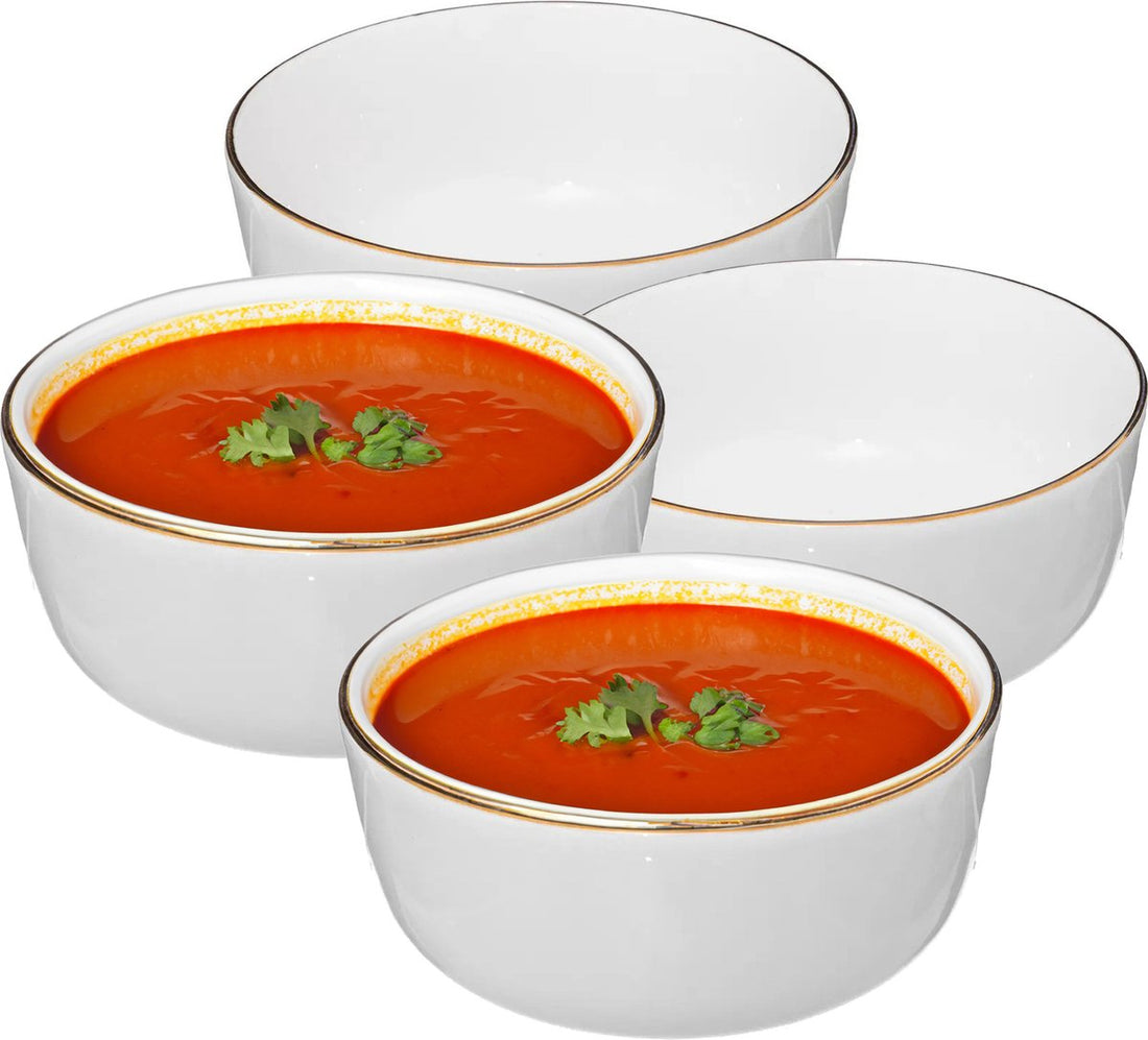 Secret de Gourmet Suppenschalen/Servierschalen - 8x - Corona - Keramik - D15 x H6,6 cm - weiß/gold