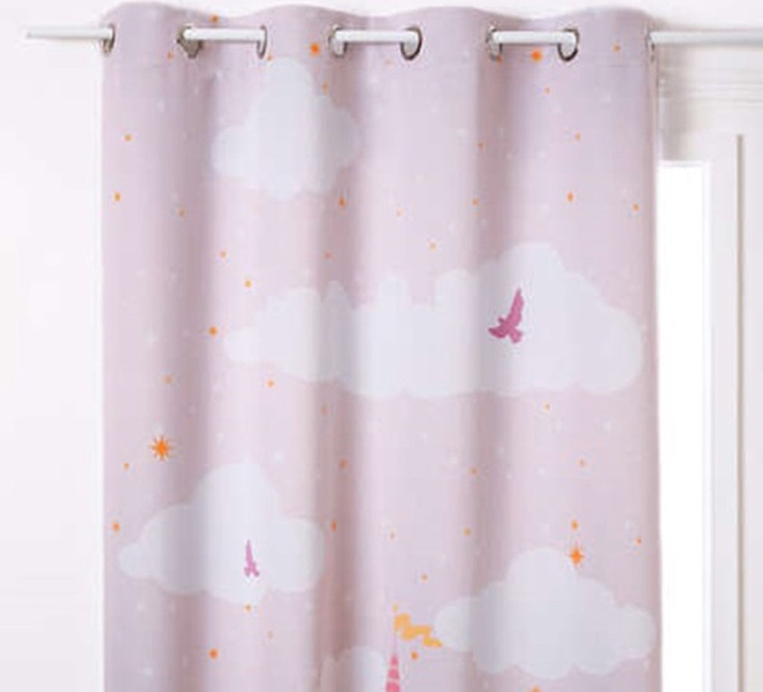 Atmosphera Kids Verdunkelungsvorhang Schloss 135x260cm - Rosa mit weißen Wolken