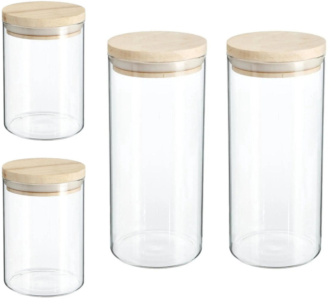 Secret de Gourmet - Keuken voorraad bussen - potten - glas/hout - set 6x stuks - voedsel - 600 ml en 1000 ml