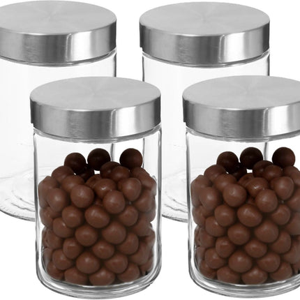Secret de Gourmet Pot/Bocal de conservation - 4x - 1,2L - verre - couvercle en acier inoxydable - 750 ml - avec couvercle hermétique