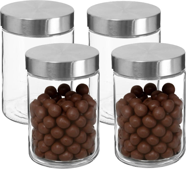 Secret de Gourmet Pot/Bocal de conservation - 4x - 1,2L - verre - couvercle en acier inoxydable - 750 ml - avec couvercle hermétique
