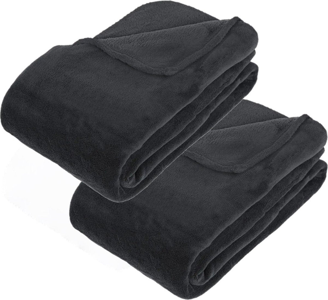 Atmosphera Grote Fleece bank deken / fleece plaid - 2x - antraciet - 180 x 230 cm - polyester