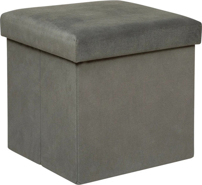 Atmosphera Pouf/tabouret Amber – Boîte de rangement pliante – velours Gris foncé – D38 x H38 cm – MDF/polyester