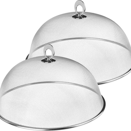 Secret de Gourmet Cloche à Manger/Aliments Anti-Mouches - Lot de 2 - Inox - Ronde - D30 cm - Protège les aliments/nourriture des nuisibles - Couvercles de protection