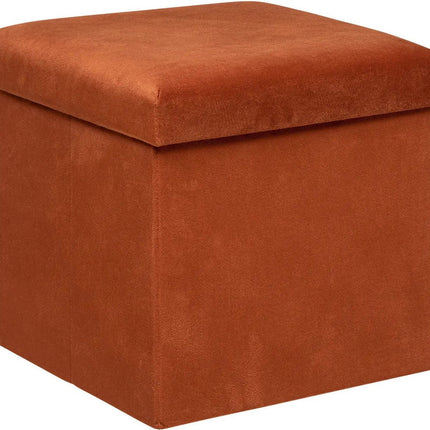 Atmosphera Pouf/tabouret Amber - Boîte de rangement pliable - Velours Terracotta - D38 x H38 cm - MDF/polyester