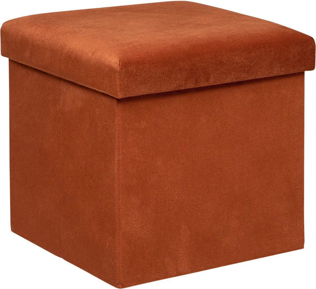 Atmosphera Pouf/tabouret Amber - Boîte de rangement pliable - Velours Terracotta - D38 x H38 cm - MDF/polyester