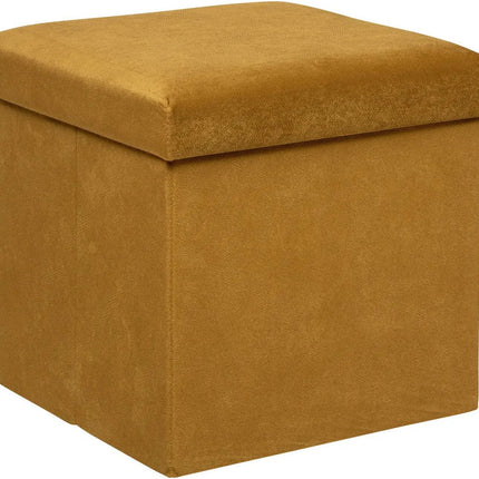 Atmosphera Pouf/tabouret/coffre de rangement pliable Amber - Velours Jaune Ocre - D38 x H38 cm - MDF/polyester