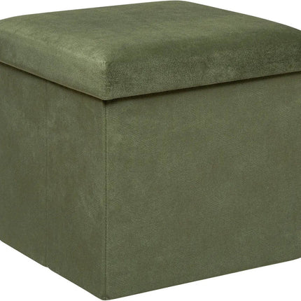 Atmosphera Pouf/Tabouret/Repose-pieds Amber - Boîte de rangement pliante - Velours Vert sapin - D38 x H38 cm - MDF/Polyester