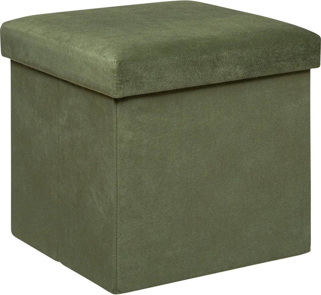 Atmosphera Ottoman / stool / footstool Amber - Foldable storage seat box - Pine green velvet - D38 x H38 cm - MDF / polyester