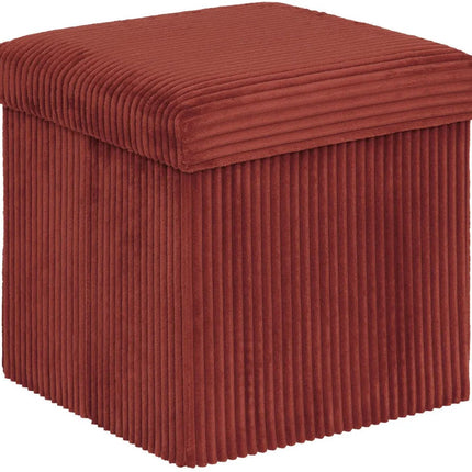 Pouffe / Tabouret Essestial Ribcord - pliable - bordeaux - MDF/polyester - 38 x 38 cm - avec espace de rangement - sièges supplémentaires