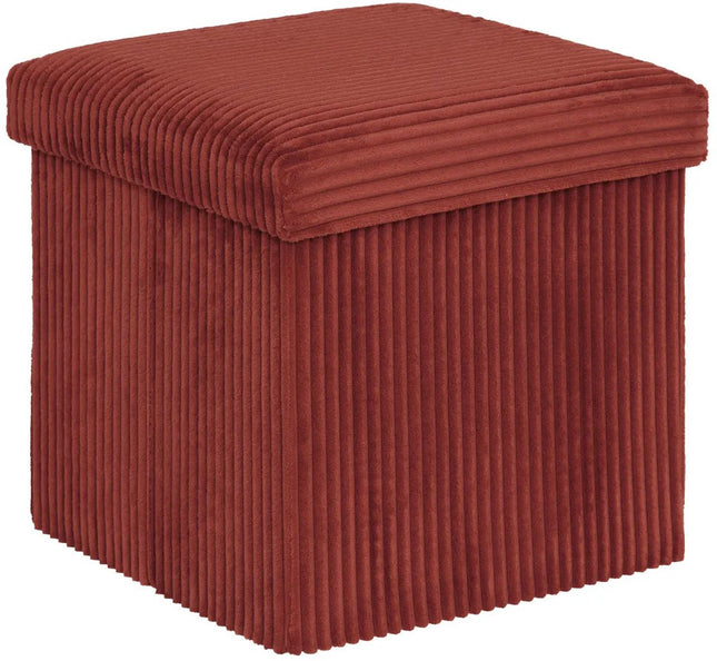 Pouffe / Tabouret Essestial Ribcord - pliable - bordeaux - MDF/polyester - 38 x 38 cm - avec espace de rangement - sièges supplémentaires