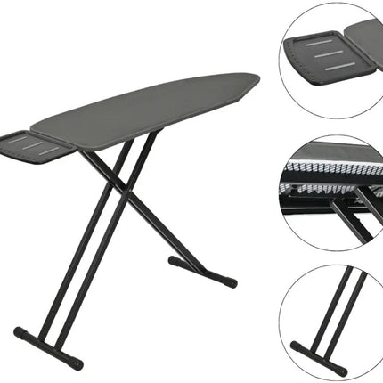 KINGHOFF KH-1940 Table à repasser – Premium 122×38 cm – Réglable 7 hauteurs – Planche extra large et repose-fer – Graphite