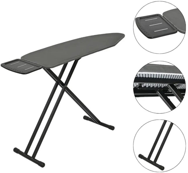 KINGHOFF KH-1940 Table à repasser – Premium 122×38 cm – Réglable 7 hauteurs – Planche extra large et repose-fer – Graphite