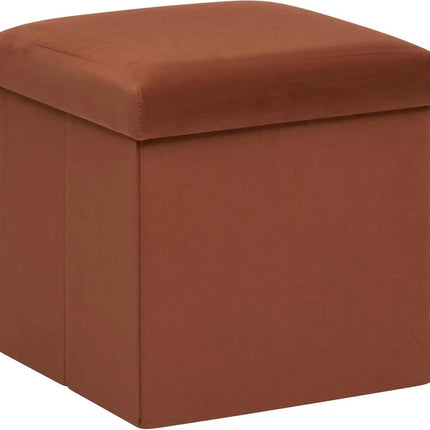 Atmosphera Pouf/tabouret/coffre de rangement pliable Amber - Velours rouille - D38 x H38 cm - MDF/polyester