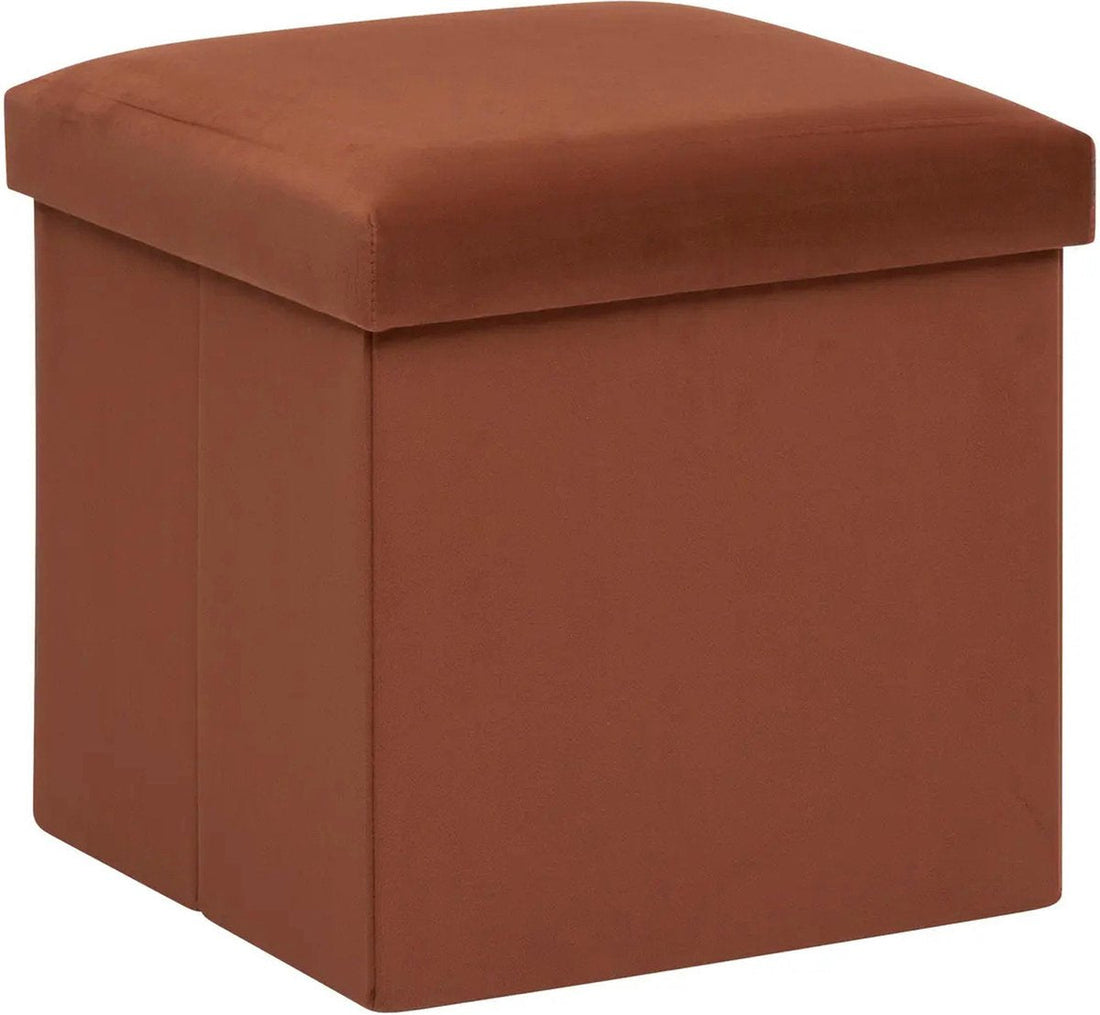 Atmosphera Pouffe / stool / ottoman Amber - Foldable storage seat box - velvet rust brown - D38 x H38 cm - MDF / polyester