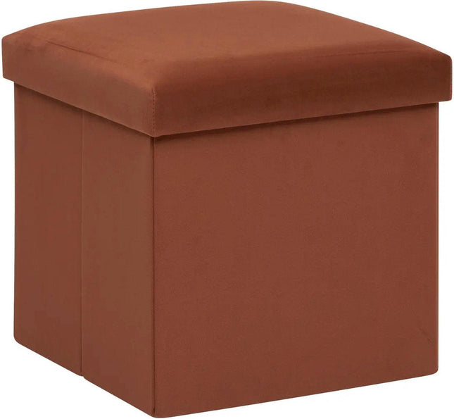 Atmosphera Pouf/tabouret/coffre de rangement pliable Amber - Velours rouille - D38 x H38 cm - MDF/polyester