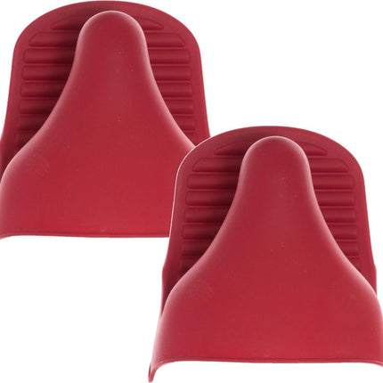 Lot de 2 maniques/gants de four en silicone rouges 9 x 12,5 cm - Dessous de plat - Gant de cuisine