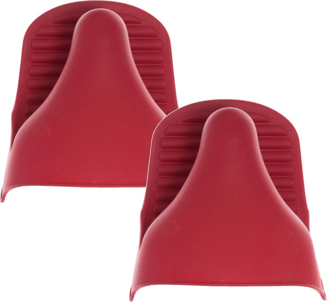 Lot de 2 maniques/gants de four en silicone rouges 9 x 12,5 cm - Dessous de plat - Gant de cuisine