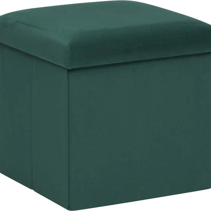 Atmosphera Pouf/Tabouret/Repose-pieds Amber - Boîte de rangement pliable - Velours vert émeraude - D38 x H38 cm - MDF/Polyester