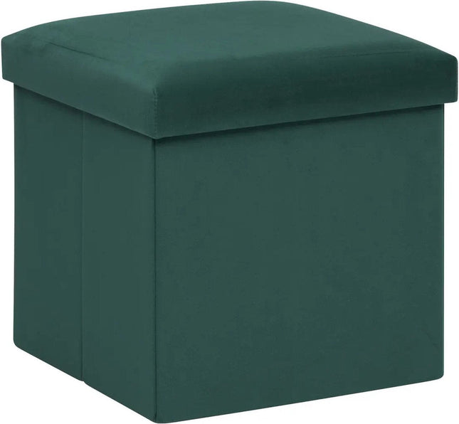 Atmosphera Pouf/Tabouret/Repose-pieds Amber - Boîte de rangement pliable - Velours vert émeraude - D38 x H38 cm - MDF/Polyester