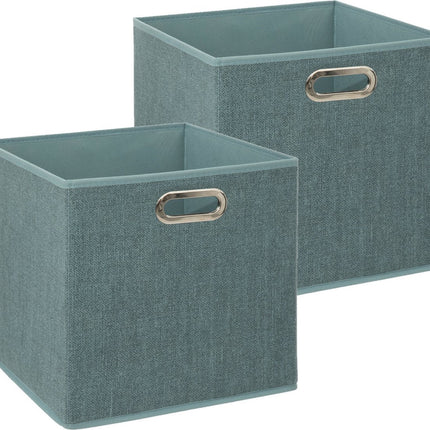 5Five Panier de rangement - 2x - 29 litres - bleu glacier - lin - 31 x 31 x 31 cm