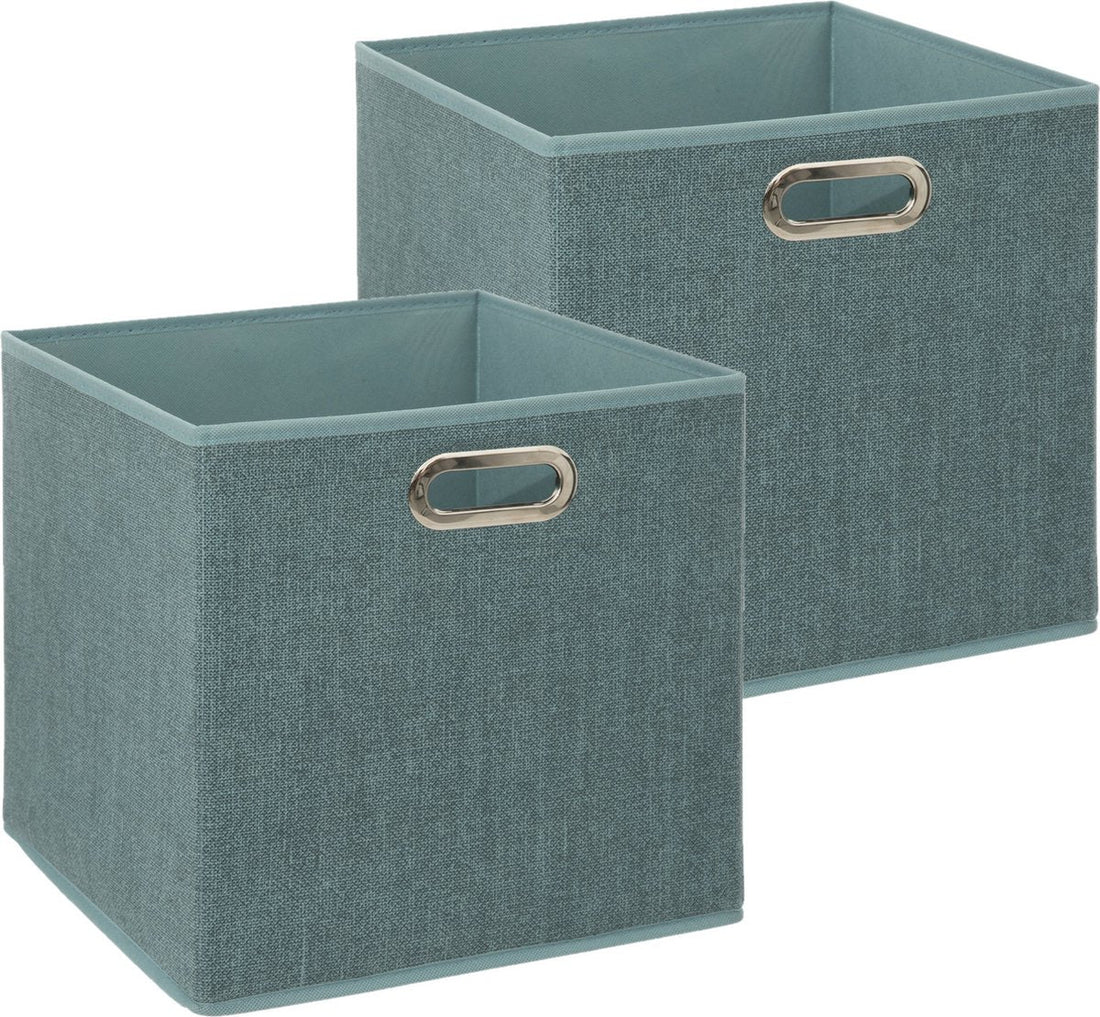 5Five Opbergmand - 2x - 29 liter - ijsblauw - linnen - 31 x 31 x 31 cm