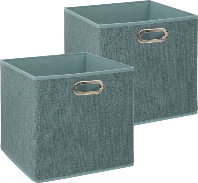5Five Panier de rangement - 2x - 29 litres - bleu glacier - lin - 31 x 31 x 31 cm