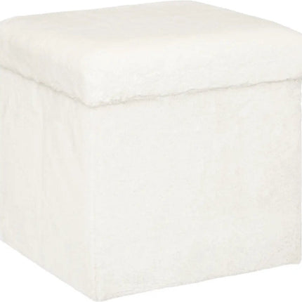 Atmosphera Pouf/tabouret/repose-pieds Fourrure - boîte de rangement - blanc - PU/MDF - 38 x 38 x 38 cm - pliable