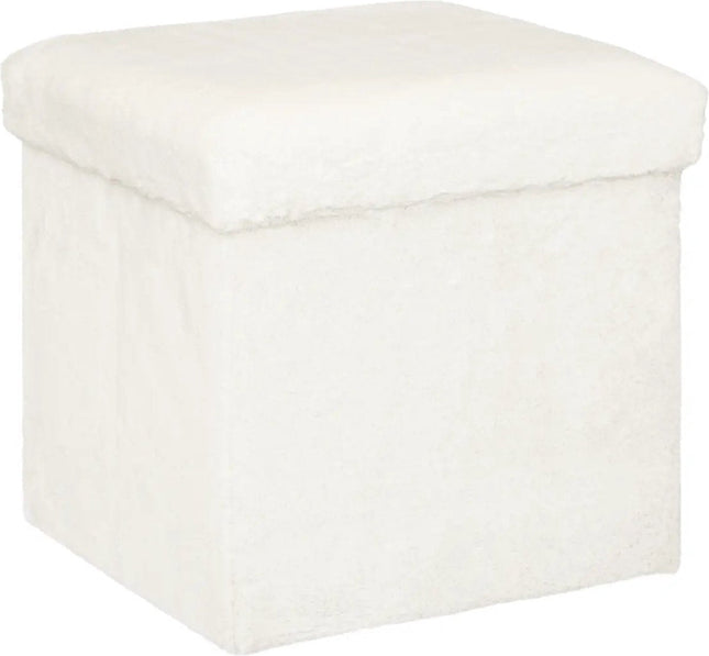 Atmosphera Pouf/tabouret/repose-pieds Fourrure - boîte de rangement - blanc - PU/MDF - 38 x 38 x 38 cm - pliable