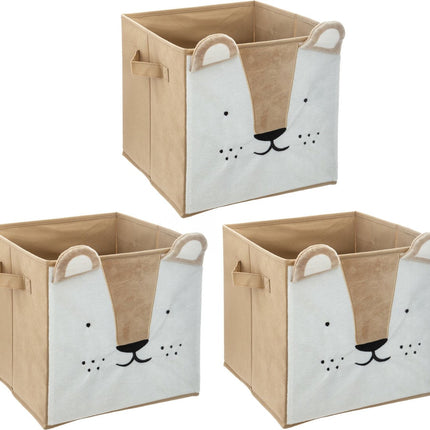 Atmosphera Panier/boîte de rangement lion - 3x - pour enfants - carton/plastique - marron - 30 x 30 cm