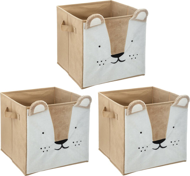 Atmosphera Panier/boîte de rangement lion - 3x - pour enfants - carton/plastique - marron - 30 x 30 cm