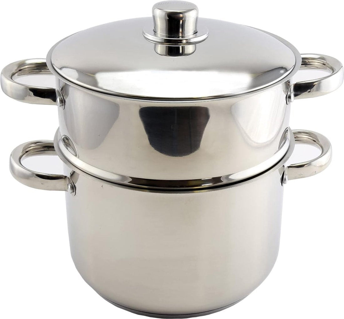 Royalty Line® C14L Induction Steamer - 14 Liters / Ø 28 cm - Large Induction Soup Pot for All Heat Sources - Stainless Steel Lid with Couscous Steamer - Stainless Steel