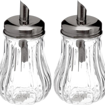 5Five - 4 pièces - Sucrier/épandeur de sucre en verre avec bec verseur en inox - 180ml