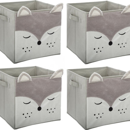 Atmosphera Panier/tiroir de rangement vos - 4x - pour enfants - carton/plastique - gris - 30 x 30 cm