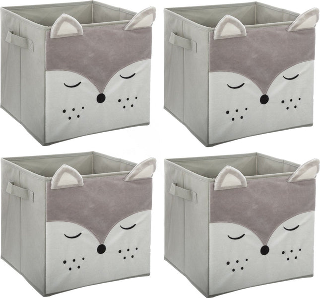 Atmosphera Panier/tiroir de rangement vos - 4x - pour enfants - carton/plastique - gris - 30 x 30 cm