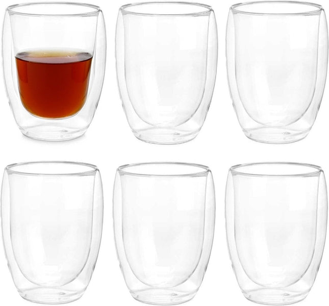 Verres à café/thé à double paroi Vivalto - Lot de 6 - Verre borosilicate - 326 ml