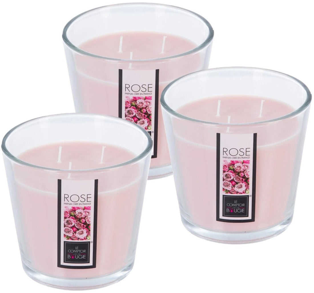 Atmosphera Candles Scented Candle - 3x - in glass - rose floral aroma - 40 burning hours - 13 x 12 cm - home decoration - scented candles