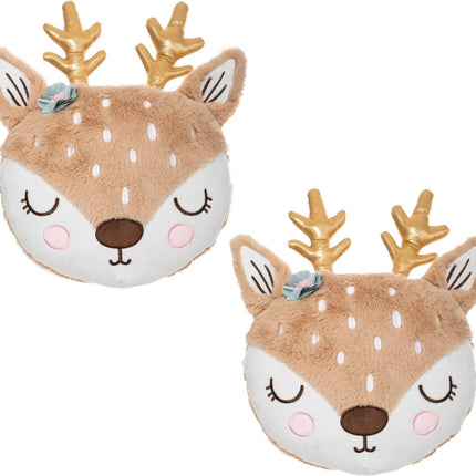 Atmosphera Coussin décoratif animaux - 2x - chambre d'enfant - cerf - 31 x 38 cm - polyester