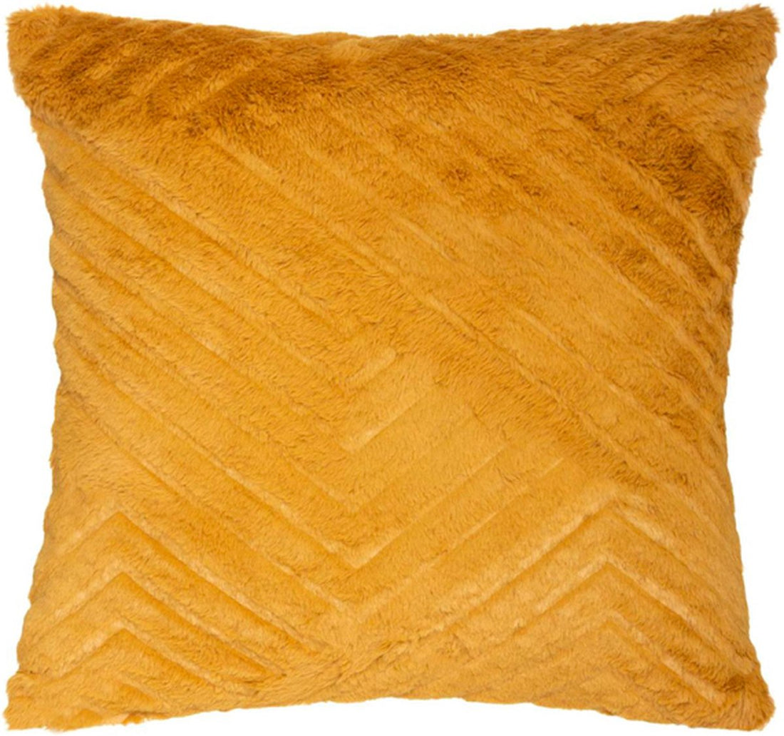 Decorative Cushion Ochre Yellow Faux Fur Plush 3D Relief Pattern 45 X 45 cm