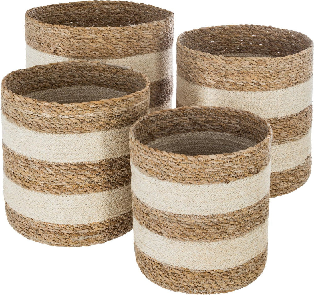 Atmosphera ronde opbergmanden, set van 4 – handgevlochten, zwart en naturel