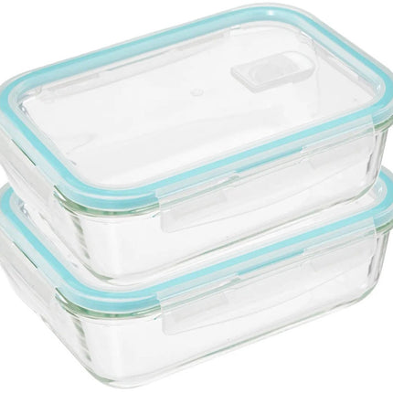 5Five Boîte de conservation avec couvercle - 2x - verre - hermétique - avec clips - 21 x 15 x 7 cm - 1180 ml